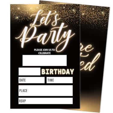 Imagem de heiyihe Convites de aniversário Golden Let's Party, pacote com 20 convites de festa de aniversário para meninos meninas com envelopes, suprimentos de festa para chá de bebê, 10 cm x 15 cm - D17