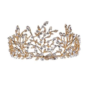Imagem de Wekicici Coroa de casamento com strass, coroa de princesa de cristal, tiara de concurso, festa de aniversário, formatura, coroas de rainha para mulheres (dourada)