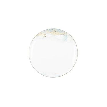 Imagem de Conjunto de louça de luxo branco puro em relevo com borda dourada - Coleção requintada de jantar em casa (prato raso 20,5 x 20,5 x 1,5 cm)