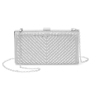 Imagem de DTGN Bolsas de noite bolsas clutch para mulheres, formais, bolsas transversais, strass, lantejoulas, fecho para festa de casamento, Prata, L (US 12)
