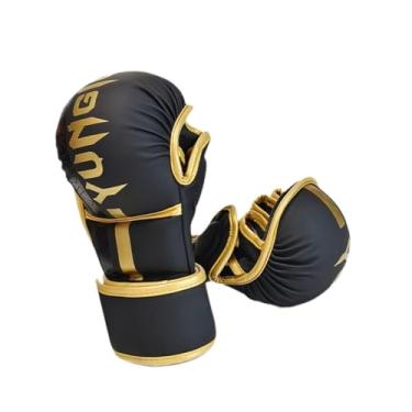 Imagem de oshhni Luvas de boxe Luvas de saco de pancadas Proteção para as mãos Equipamento de treinamento de prática Luvas de sparring Luvas de meio dedo para artes, Black Gold L