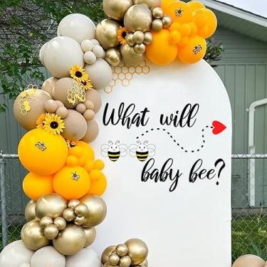 Imagem de What Will Baby Bee Decal Sign, Gender Reveal Party Decal Sign, Honey Bee Balloon Arch Backdrop Decal, Bumble Bee Baby Shower Backdrop Sign, Decalques de parede decorativos para quarto de bebê