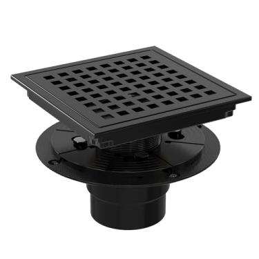 Imagem de Heaorld Ralo de Chuveiro Quadrado, Kit de Ralo de Piso de Chuveiro de 6" com Flange, Grelha Removível e Coletor de Cabelo, Aço Inoxidável Sus 304, Preto Fosco