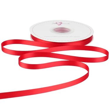 Imagem de MAYREEL Fita de cetim dupla face vermelha de 1,9 cm fita fina para embrulhar buquês florais convites laços, artesanato, decoração de festa de casamento, costura, 50 metros