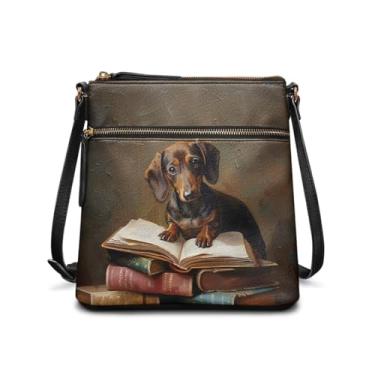 Imagem de HUGS IDEA Bolsa tiracolo feminina de couro, bolsa tiracolo grande, Hobo, bolsa para celular, Dachshund fofo