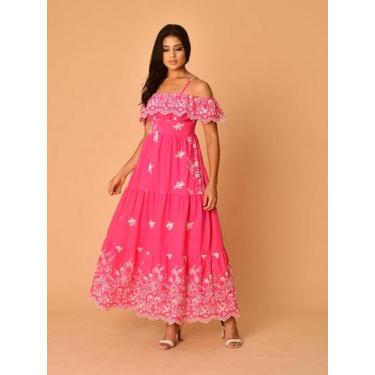 Imagem de Vestido Longo Luxo lese  bordado algodão ombro ombro 30011 - NoBrand, 
