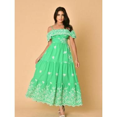 Imagem de Vestido Longo Luxo lese  bordado algodão ombro ombro 30011 - NoBrand, 