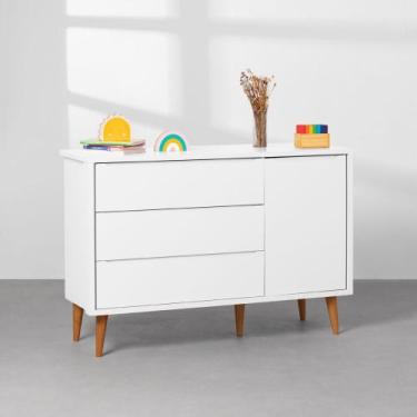 Imagem de Cômoda Theo 1 Porta com Pés Retrô Mel - Branco - Abra Casa