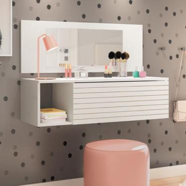 Imagem de Penteadeira Suspensa Joy com espelho Cor Branco Brilho - Peternella Mó