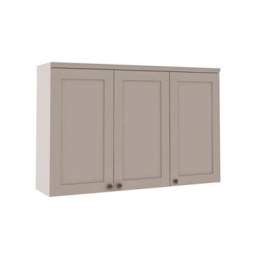 Imagem de Armário Aéreo Cozinha 120cm Iluminata 100% Mdf 3 Portas Branco/Fendi - Genialflex