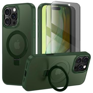 Imagem de Lamcase Capa para iPhone 16 Pro Max, compatível com MagSafe, com protetores de tela de privacidade X2, [suporte magnético invisível] [proteção da câmera] capa de telefone fosca translúcida fina à