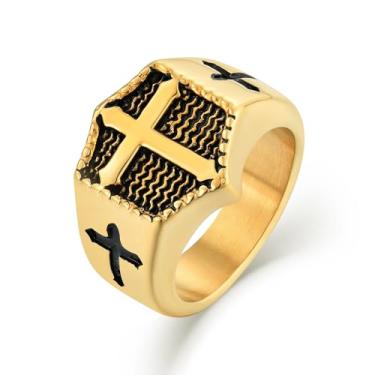 Imagem de Raymard Anéis masculinos de cruz cristã, crucifixo de aço inoxidável, anéis religiosos para homens, tamanho 7-12, Aço inoxidável, Sem pedra preciosa
