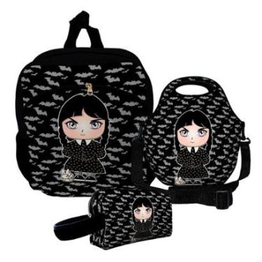 Imagem de Kit Escolar Mochila de Costas + Lancheira + Necessaire Plus – ISOPRENE – Menina Addams-Unissex