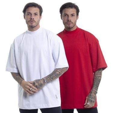 Imagem de Pacote 2 Camisetas: Oversized Gola Alta Lisa Branca & Oversized Gola Alta Lisa Vermelha-Masculino