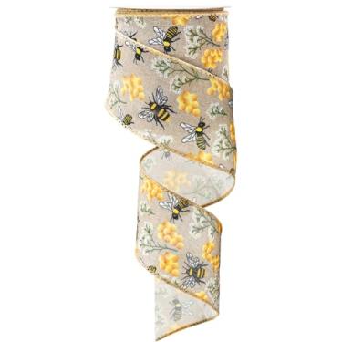Imagem de JarThenaAMCS Fita de borda com fio Bee 6 cm Bumble Bee Honeycomb Fabric Craft Ribbon Honeybee Gift Wrap Ribbon para decoração de casa, 12 metros