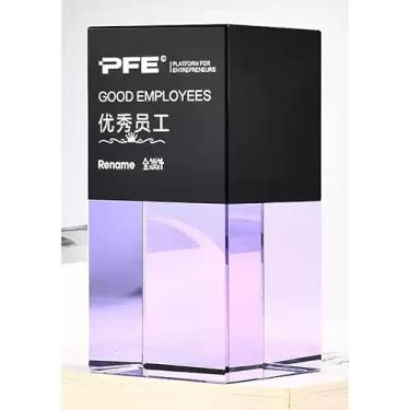 Imagem de Troféu Mosaico Colorido Personalizado - Prêmio de Cristal Criativo Azul, Roxo, Vermelho e Verde - Decoração Corporativa Personalizada e Peça Comemorativa (04 Lilás Roxo, 6 x 12 cm)