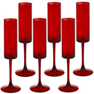 Imagem de 6 peças de taças de champanhe vermelhas de 170 g, taças de vinho com haste longa, taças...
