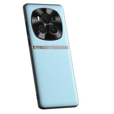 Imagem de POYUFRG Capa de couro vegano para Honor Magic 6 Pro/6, proteção de câmera minimalista ultrafina e leve capa de borda de silicone macio, azul, 6 Pro