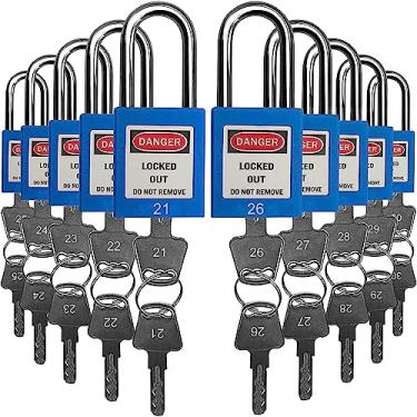 Imagem de SAFBY Fechaduras de identificação de bloqueio, cadeado de segurança, cadeados de segurança Loto com chave diferente para estação de kits de identificação de bloqueio (azul 21-30)