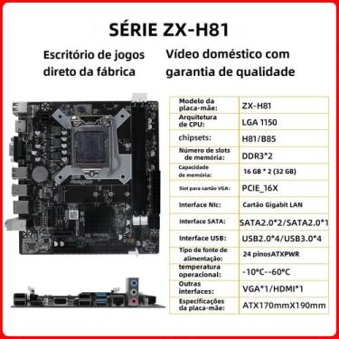 Imagem de Placa-Mãe ZX-H81 LGA 1150 - Suporte a Processadores i3 e i5 - DDR3, Pl