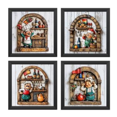 Imagem de Kit 4 quadros 18x18 cm cozinha, área gourmet, mestre cuca (Preto)