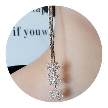 Imagem de Brinco Feminino Franja Longo Fino 3 Estrelas Strass Dourado