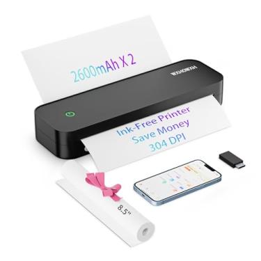 Imagem de Impressoras portáteis sem fio para viagens, mini impressora térmica Bluetooth sem tinta, compatível com Android, iOS e laptop, suporta carta dos EUA de 21,6 cm x 28 cm, impressora portátil pequena de