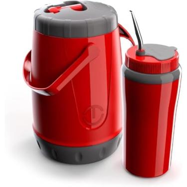 Imagem de Kit Tereré Completo Com Garrafa Térmica 2,5 Litros + Copo Cuia 650ml Com Bomba Em Inox Material Resistente Boa Vedação Livre De Bpa Parede Dupla (Vermelho) Premium
