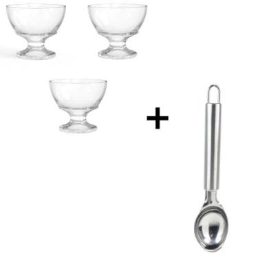 Imagem de Kit Taça de Sorvete 3 Peças + Colher de Sorvete inox - Wincy Casa