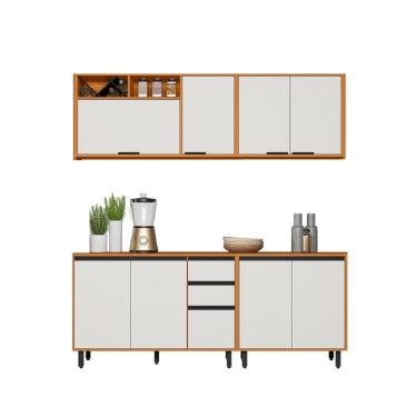 Imagem de Kit de Cozinha Modulada 9 Portas 2 Gavetas 2mt Ravena -  Freijó UV/Off Acetinado Poliman