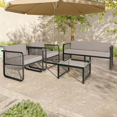 Imagem de Conjunto 2 Poltronas 1 Namoradeira e 1 Mesa de Centro Santiago em Alumínio e Fibra Sintética Acesse Móveis