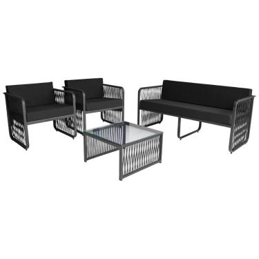 Imagem de Conjunto 2 Poltronas 1 Namoradeira e 1 Mesa de Centro Santiago em Alumínio e Corda Náutica Acesse Móveis