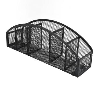 Imagem de Porta -lápis 5 Compartimentos de Metal Malha de Malha de Caneta Armazenamento de Copo de Copo de Maquiagem para Acessórios para a Mesa do Escritório Em Casa, Preto