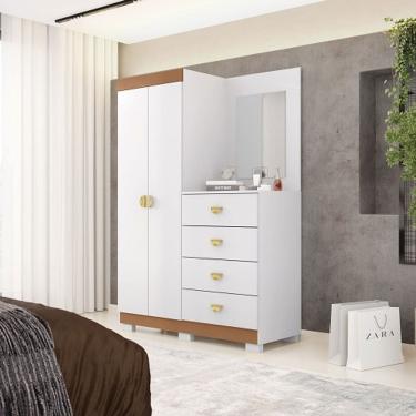 Imagem de Cômoda Roupeiro Cristal Com Espelho Branco/Camarim - Vila Rica Móveis