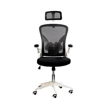 Imagem de Cadeira De Escritório Ergonômica Com Estofado De Mesh, Estrutura Reforçada, Design Moderno, Apoio Lombar Ajustável, Base Giratória, Rodízios Silenciosos (Branco e Preto)