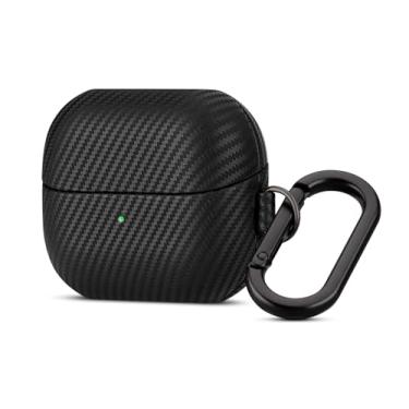 Imagem de Haobobro Capa de couro para Samsung Galaxy Buds 3 Pro e Galaxy Buds 3 - Capa feita à mão com chaveiro, couro de vaca selecionado, textura de fibra de carbono, capa dura para Samsung Buds Pro 3 - preta