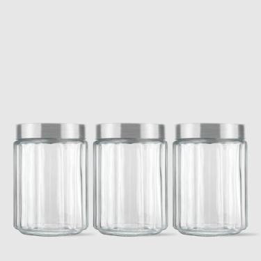 Imagem de Kit com 3 Potes Redondos Collection 1,1L Inox Escovado Invicta Kit com 3 Potes Redondos Collection 1,1L Inox Escovado Invicta