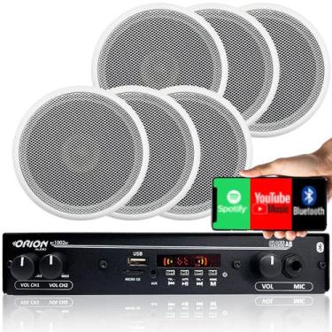 Imagem de Kit 6 Caixas Som Ambiente Teto 5 Pol+ Amplificador Bluetooth - ORION