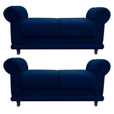 Imagem de Kit 02 Recamier Barcelona Namoradeira Calçadeira Suede Azul Marinho - 