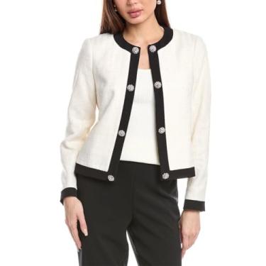 Imagem de Anne Klein Cardi emoldurado de tweed feminino, Pomba branca/Anne preta, 0