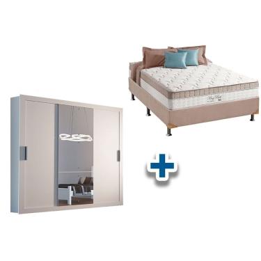 Imagem de Cama Box Casal + Colchão King Best + Guarda Roupa Veneza Luxo Branco