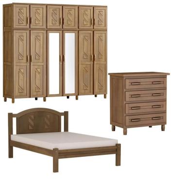 Imagem de Conjunto Guarda-Roupa Grécia Casal 6 Portas Cômoda 4 Gavetas Cama Grécia Casal Flex Imbuia Madeira Maciça - Cavazotto