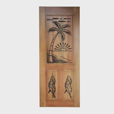 Imagem de Folha de Porta Madeira Maciça Entalhada Palmeira 80x210x3,5cm Cedro Rosa