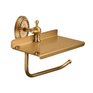 Imagem de Suporte de papel higiênico bronze antigo com prateleira de armazenamento de telefone para banheiro montado na parede