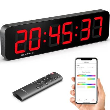 Imagem de Relógio de parede digital grande de 38,5 cm, cor RGB personalizável, aplicativo e controle remoto, relógio LED de 6 dígitos com segundos, alarme, contagem regressiva, cronômetro, relógio temporizador