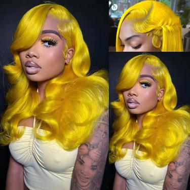 Imagem de Peruca XIAPAY Yellow Body Wave 100% cabelo humano 50 cm 200% densidade