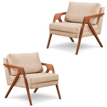 Imagem de Kit 2 Poltrona Decorativa Sala Quarto Base em Madeira Mona