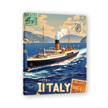 Imagem de Old Italian Harbor Steam Vintage Italian Steamship Impressão em tela - Carimbo de papel envelhecido 70 x 91 cm
