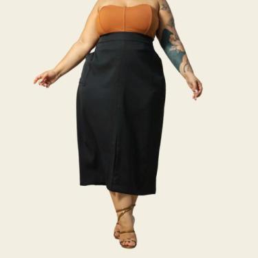 Imagem de Saia Secretária Plus Size Reta Evangélica Bolso Alfaiataria - Lia Rosa