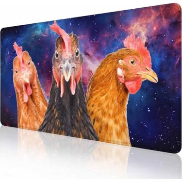 Imagem de Mouse pad grande estendido para jogos com bordas costuradas, base de borracha antiderrapante para escritório, computador, teclado, laptop e mesa de casa, 90 x 40 cm, três galinhas